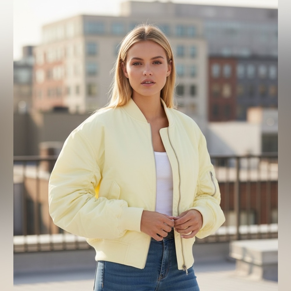 NWT BDG X Urban Outfitters Charlie Barrel Sleeve Bomber Jacket XS Yellow